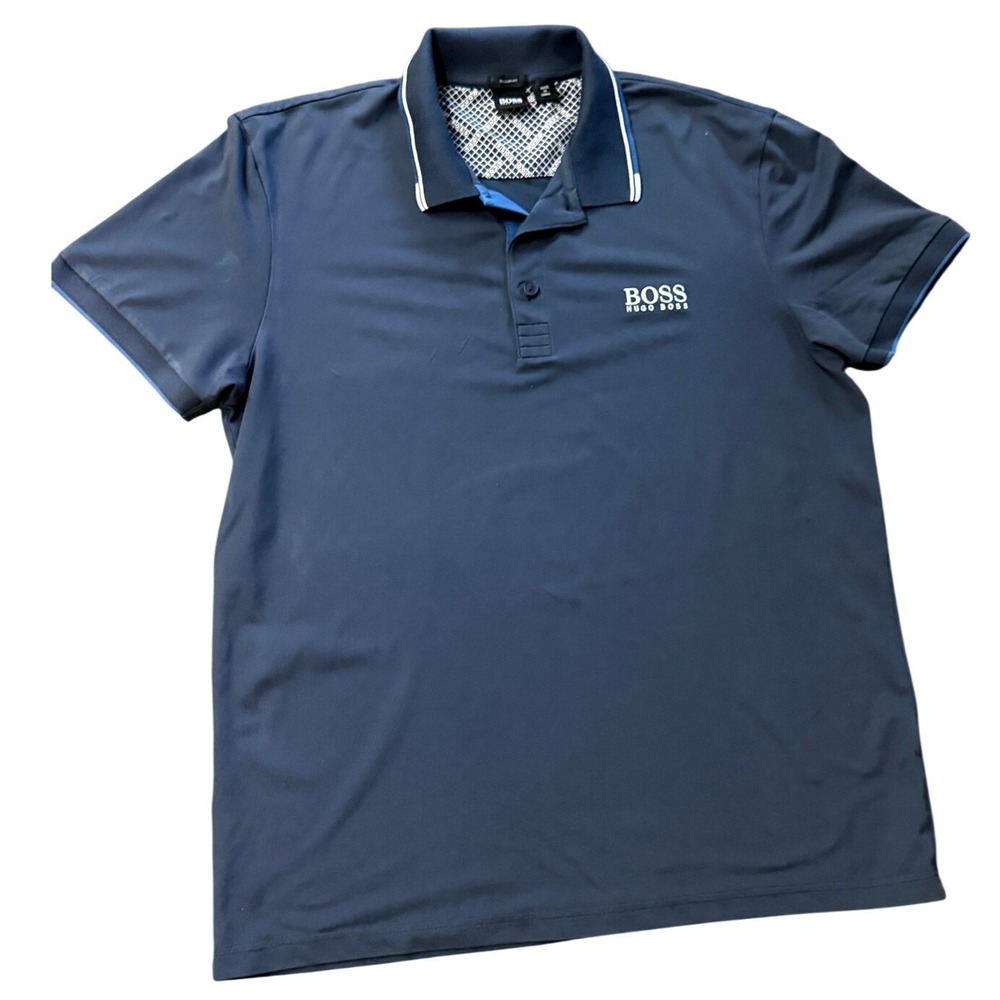 Hugo Boss Polo Shirt Navy Blue Regular Fit Tipped Collar L Designer Sport
